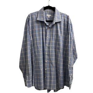 Peter Millar 100% Cotton XXL Blue Plaid Button Up Long Sleeve Shirt